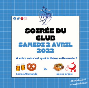SAVE THE DATE – Soirée du club – samedi 02 avril 2022